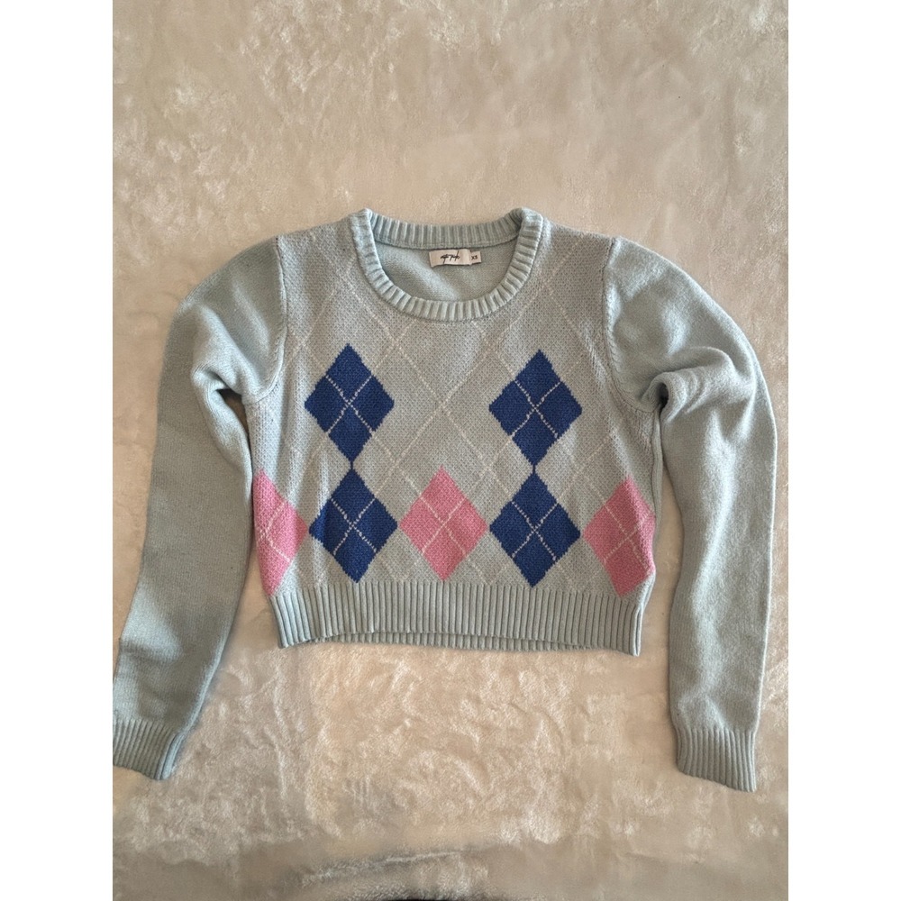 Vesta Pink‎ Cropped Sweater Womens XS Gray Argyle Diamond Tight Knit Fitted Fit